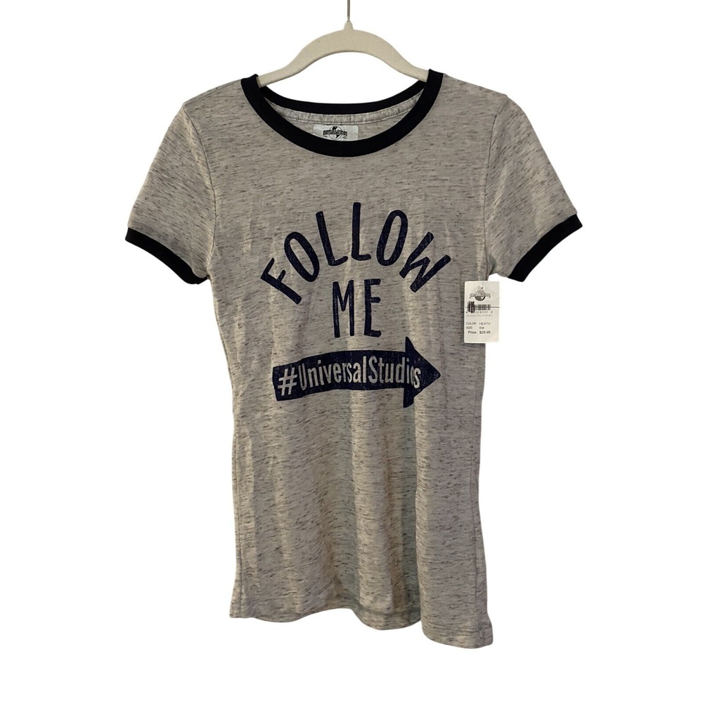 Universal Studios "Follow Me" Women's Grey Graphic T Shirt Size S Small New Top